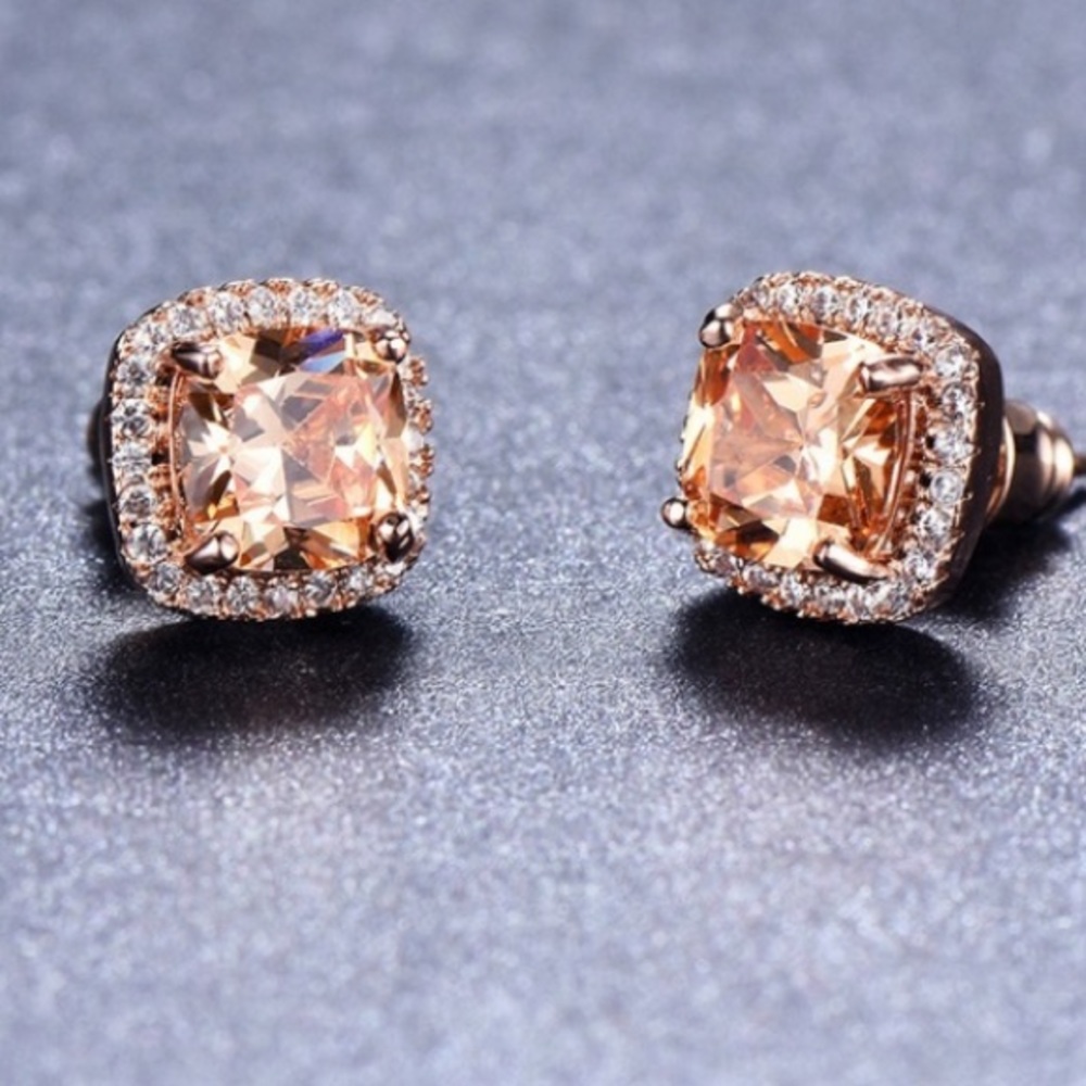 LAST Pr!1 8K Princess Cut Rose Gold & Champagne St - Picture 1 of 4